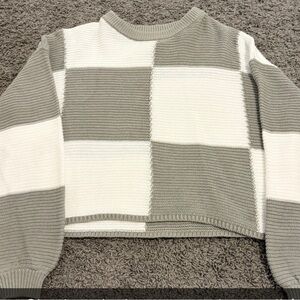 Checkered Gray and White Sweater